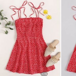 SHEIN Knot Strap Shirred Back Ditsy Floral Dress